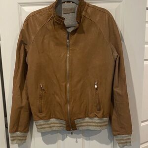 Men's Tan Leather Bomber Jacket